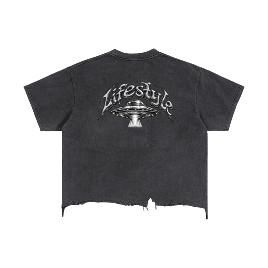 Kay Peezy - Vintage Wash Boxy Distressed Hem T-Shirt