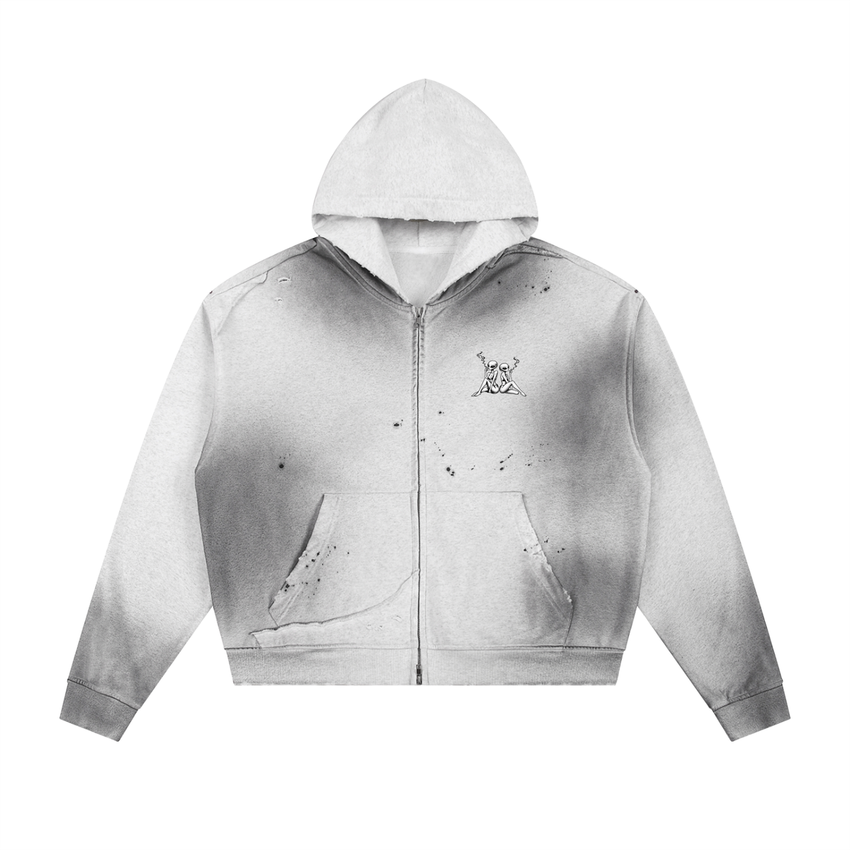 Kay Peezy - Sun Fade Frayed Raw Edge Fleece Zip Hoodie