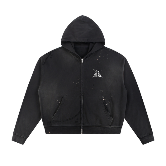 Kay Peezy - Sun Fade Frayed Raw Edge Fleece Zip Hoodie