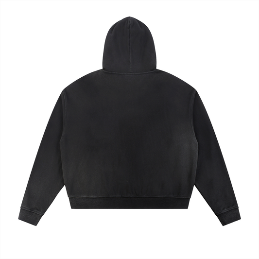 Kay Peezy - Sun Fade Frayed Raw Edge Fleece Zip Hoodie