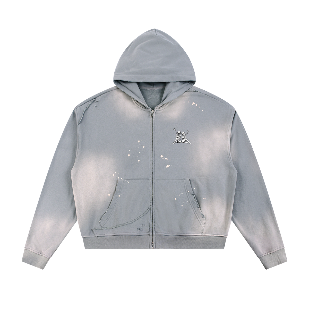 Kay Peezy - Sun Fade Frayed Raw Edge Fleece Zip Hoodie